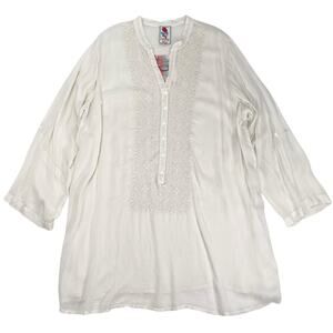 JOHNNY WAS Womens 1X Embroidered Sheer Sleeve Boho Tunic Shirt Top NWT